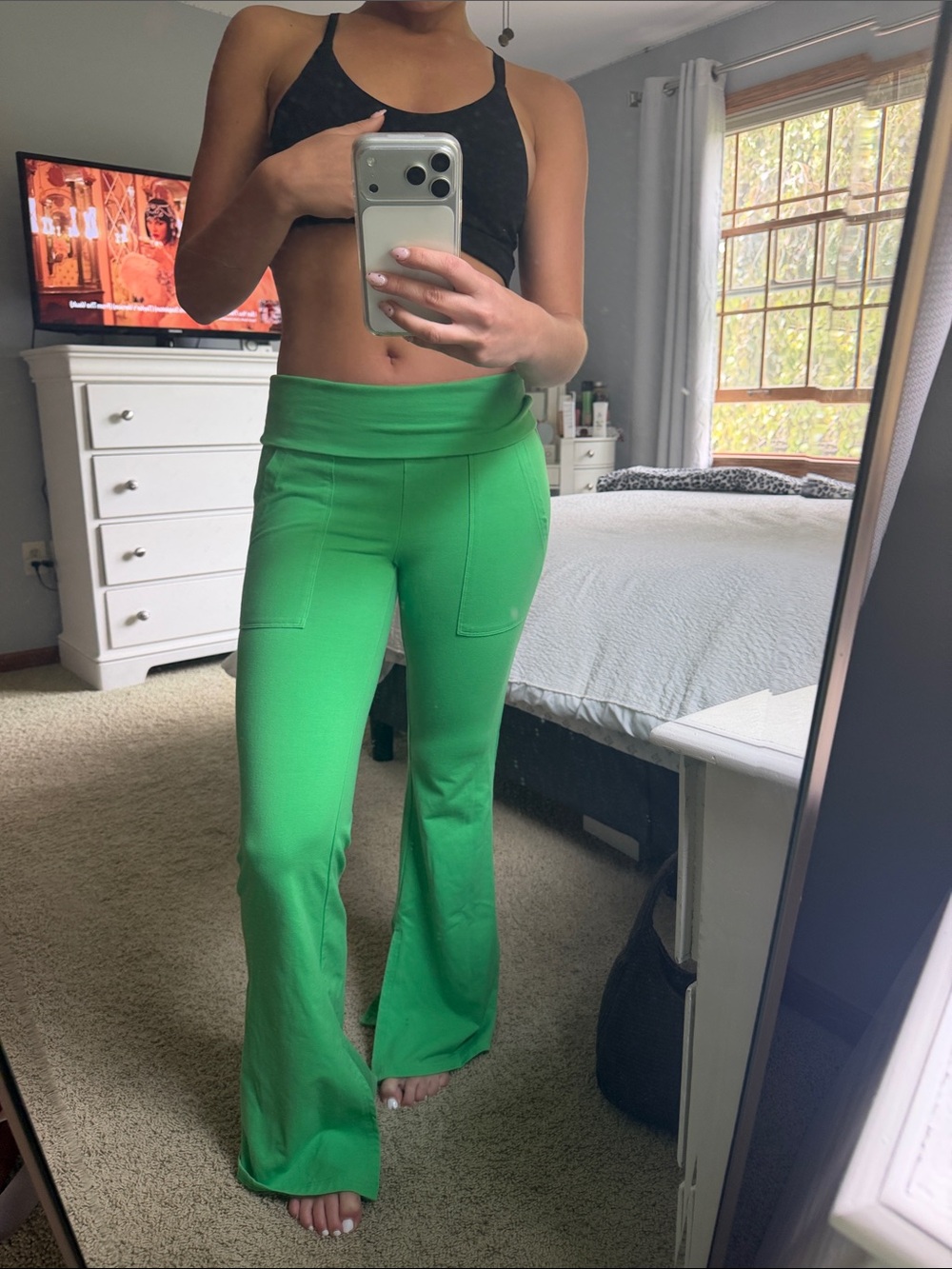 aerie Bright Green Wide Leg Pants